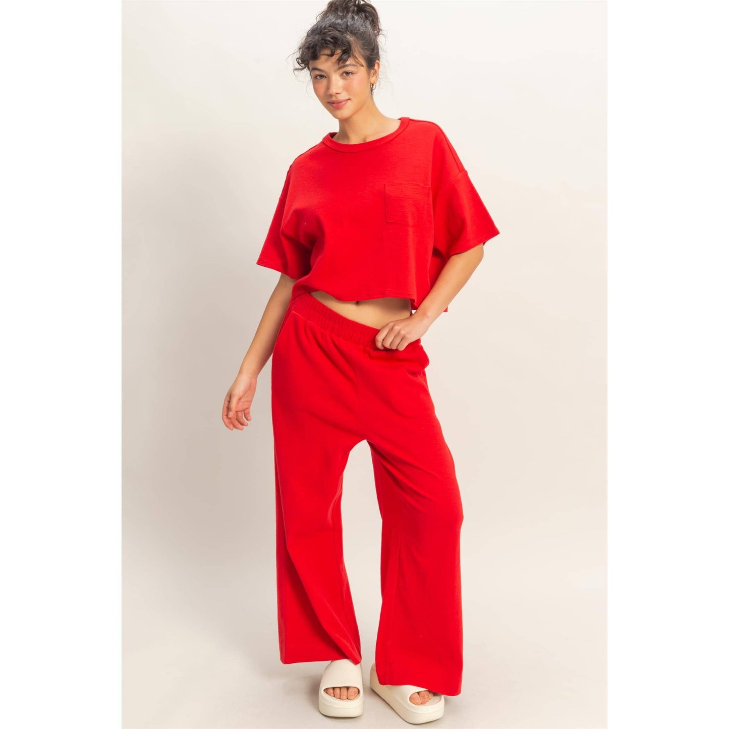 Boxy Crew Neck Top With Pocket