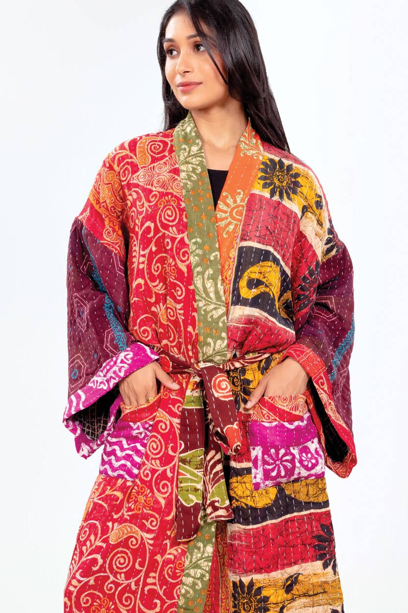 Kantha Kimono Quilted Cotton Robe