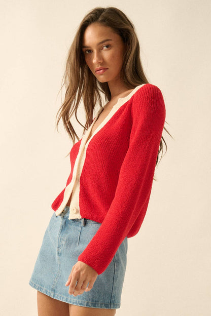 Best Selling Ribbed Knit Contrast Cardi