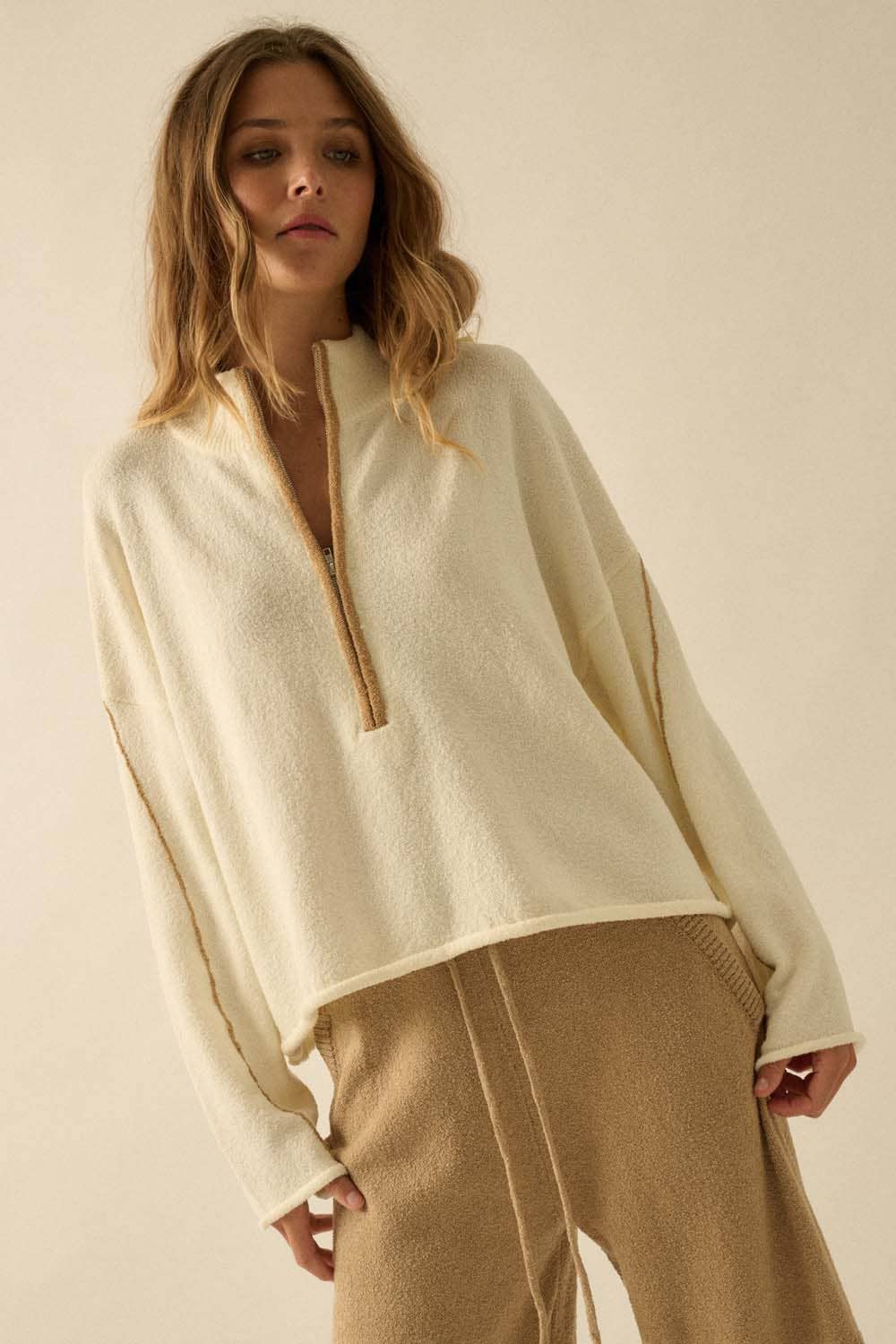 Textured Knit Half-Zip Mock-Neck Sweater