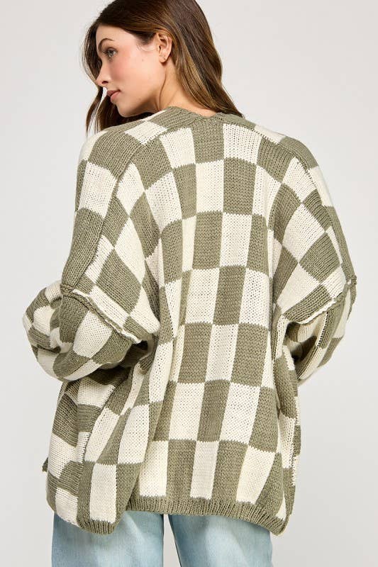 Checkered Drop Shoulder Cardi