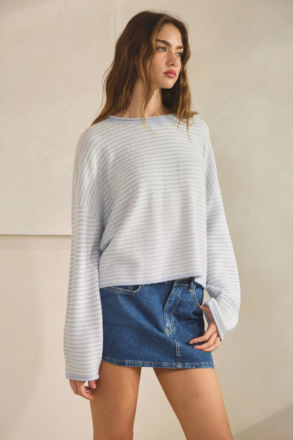 Striped Roll Up Neck Sweater