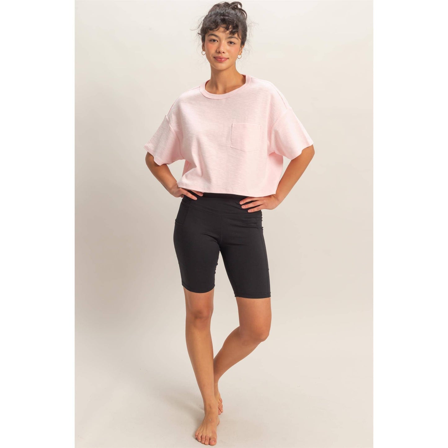 Boxy Crew Neck Top With Pocket
