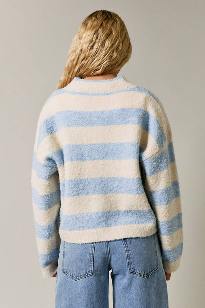 HIGH NECK STRIPE CARDIGAN