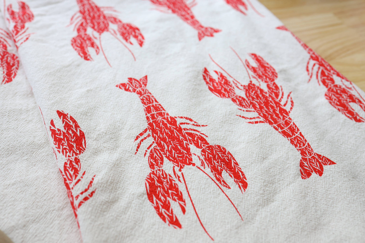 Lobster Kitchen Towel, Handprinted Coastal Towel