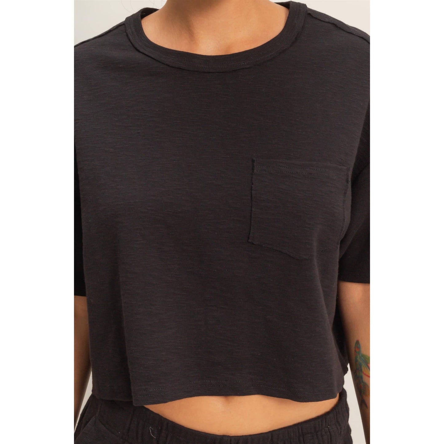 Boxy Crew Neck Top With Pocket