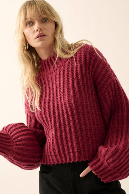 Essential Wide Sleeve Rib Knit Sweater