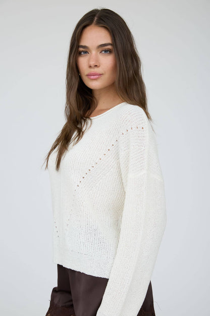 POINTELLE V STITCH ROLLED EDGE KNIT SWEATER (PRE-ORDER)