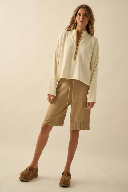 Textured Knit Half-Zip Mock-Neck Sweater