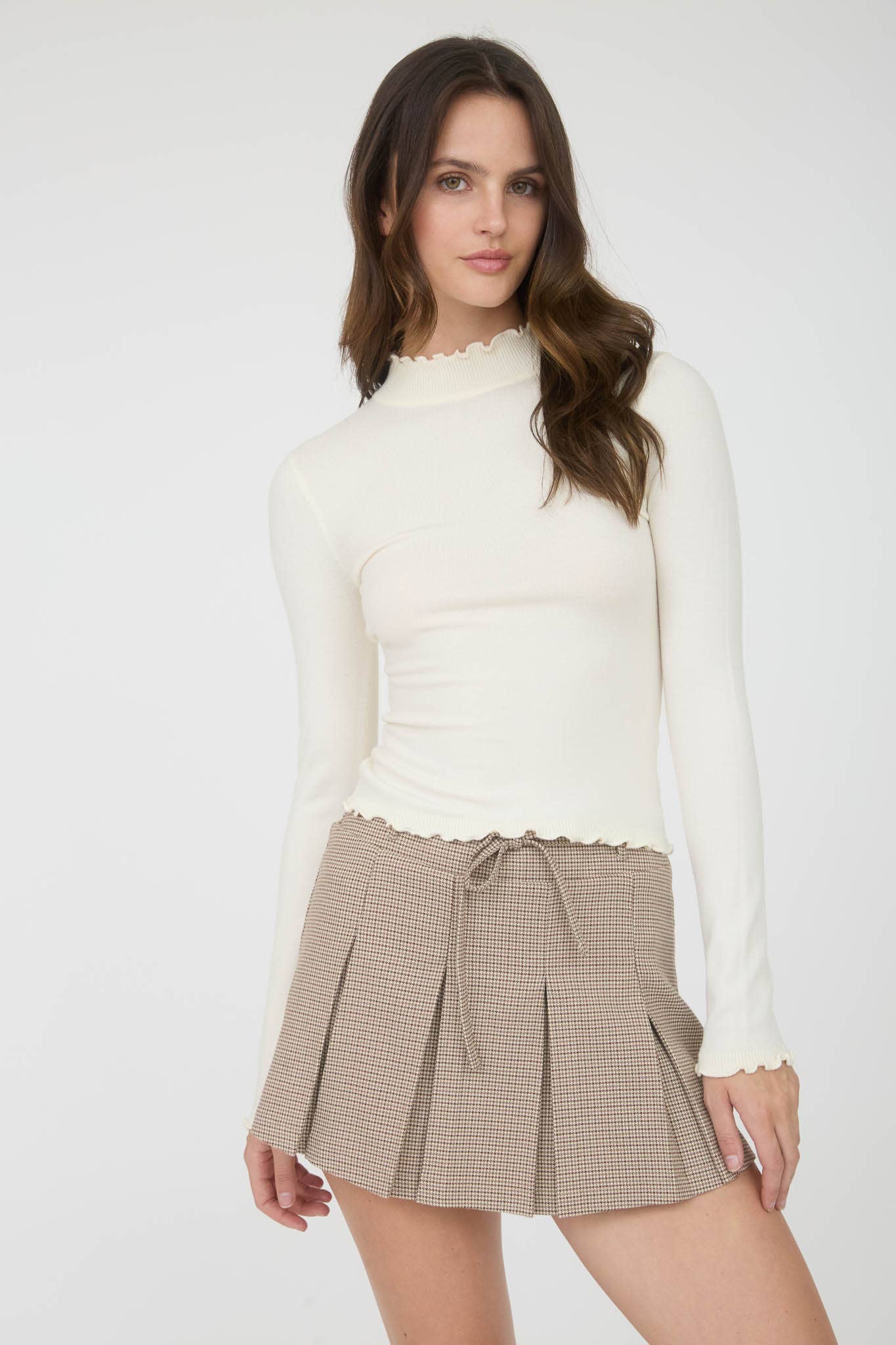 Lettuce Trim Mock Neck Sweater