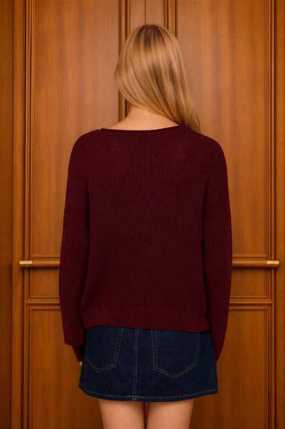 POINTELLE V STITCH ROLLED EDGE KNIT SWEATER (PRE-ORDER)