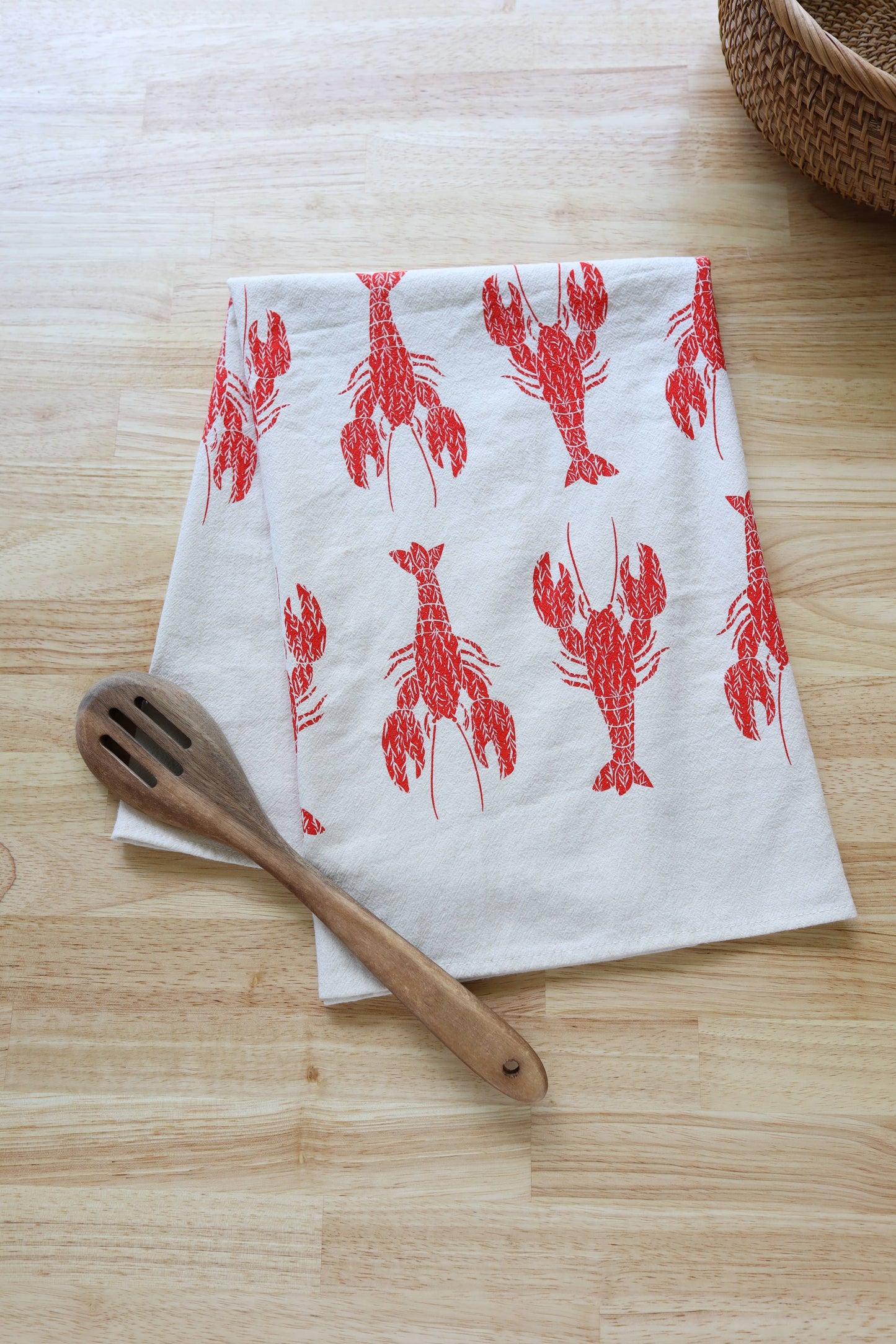 Lobster Kitchen Towel, Handprinted Coastal Towel