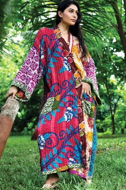 Kantha Kimono Quilted Cotton Robe