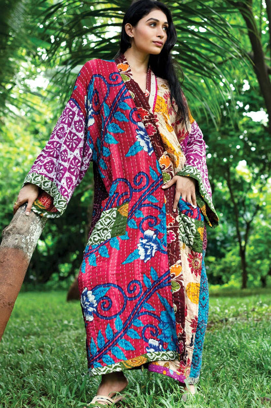 Kantha Kimono Quilted Cotton Robe