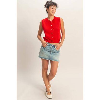 Button Up Sleeveless Cardigan