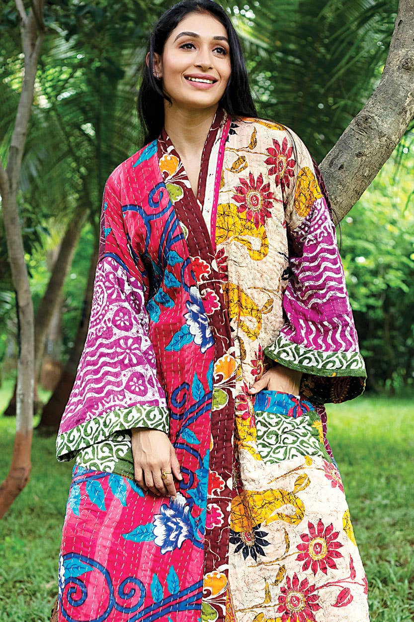 Kantha Kimono Quilted Cotton Robe