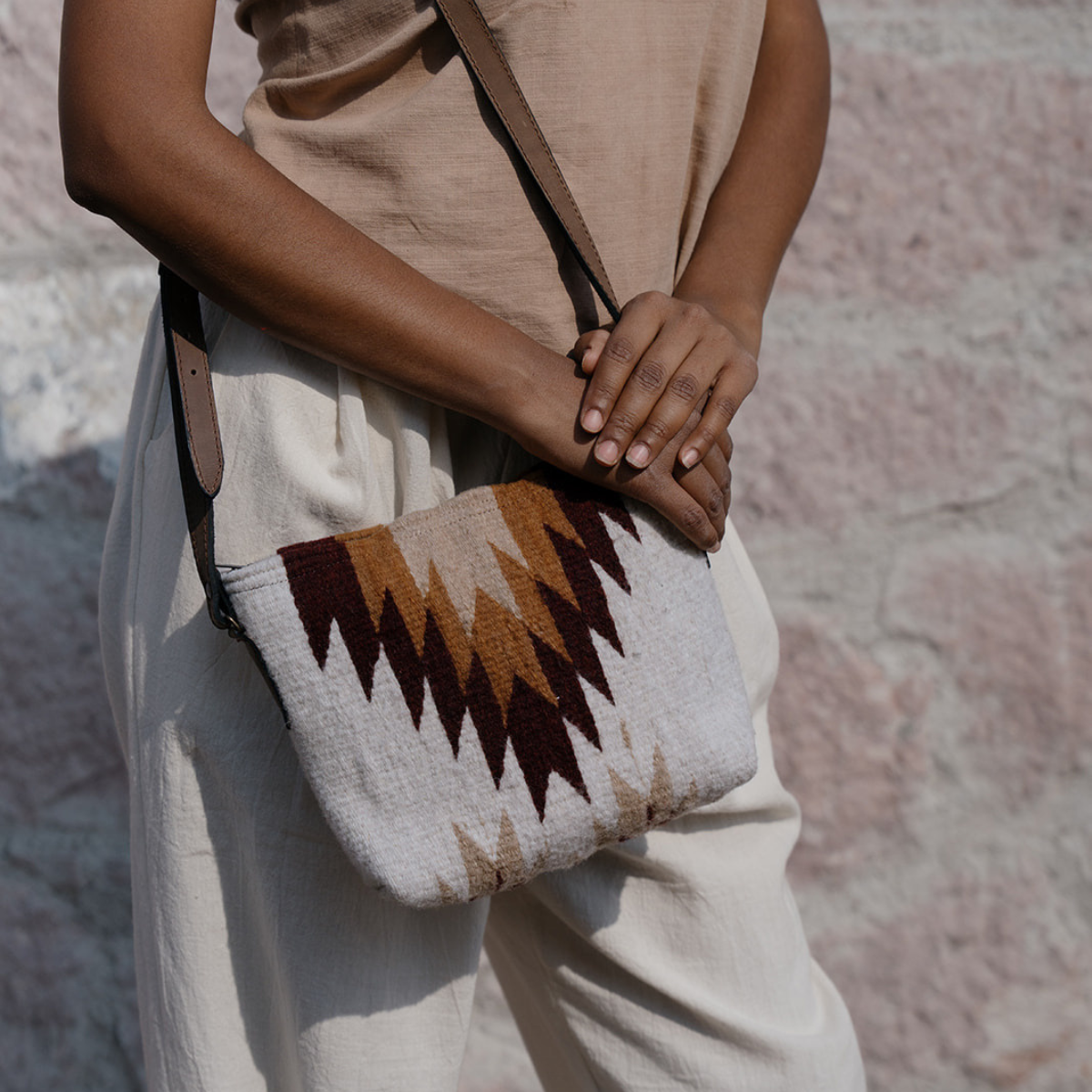 Copal Zapotec Wool Crossbody–Leather Trim