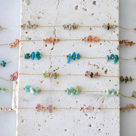 Nugget Gemstone Necklace, Apatite, Amazonite, Tourmaline, 