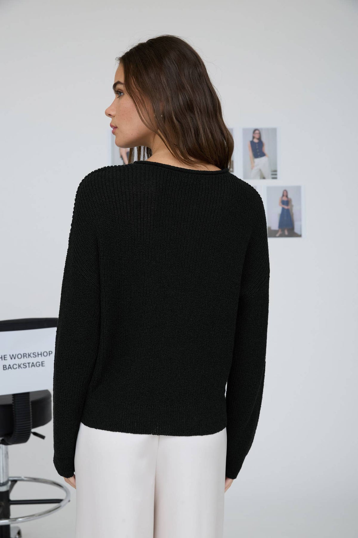 POINTELLE V STITCH ROLLED EDGE KNIT SWEATER (PRE-ORDER)