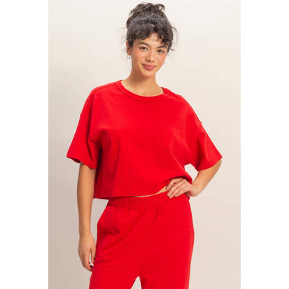 Boxy Crew Neck Top With Pocket