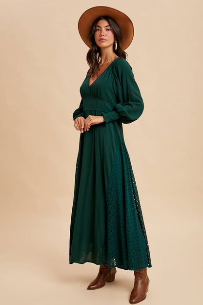 Lace Panel V Neck Maxi Dress