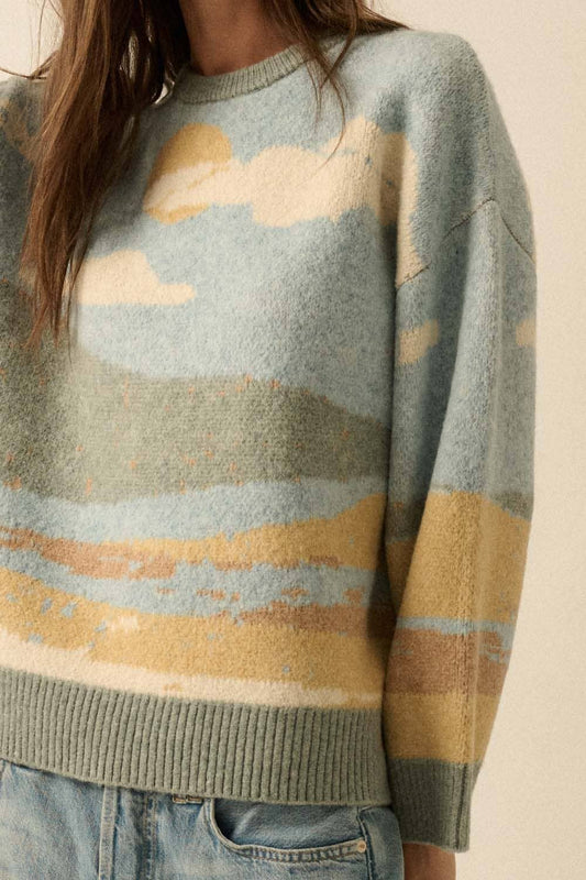 Beach Landscape Jacquard-Knit Sweater