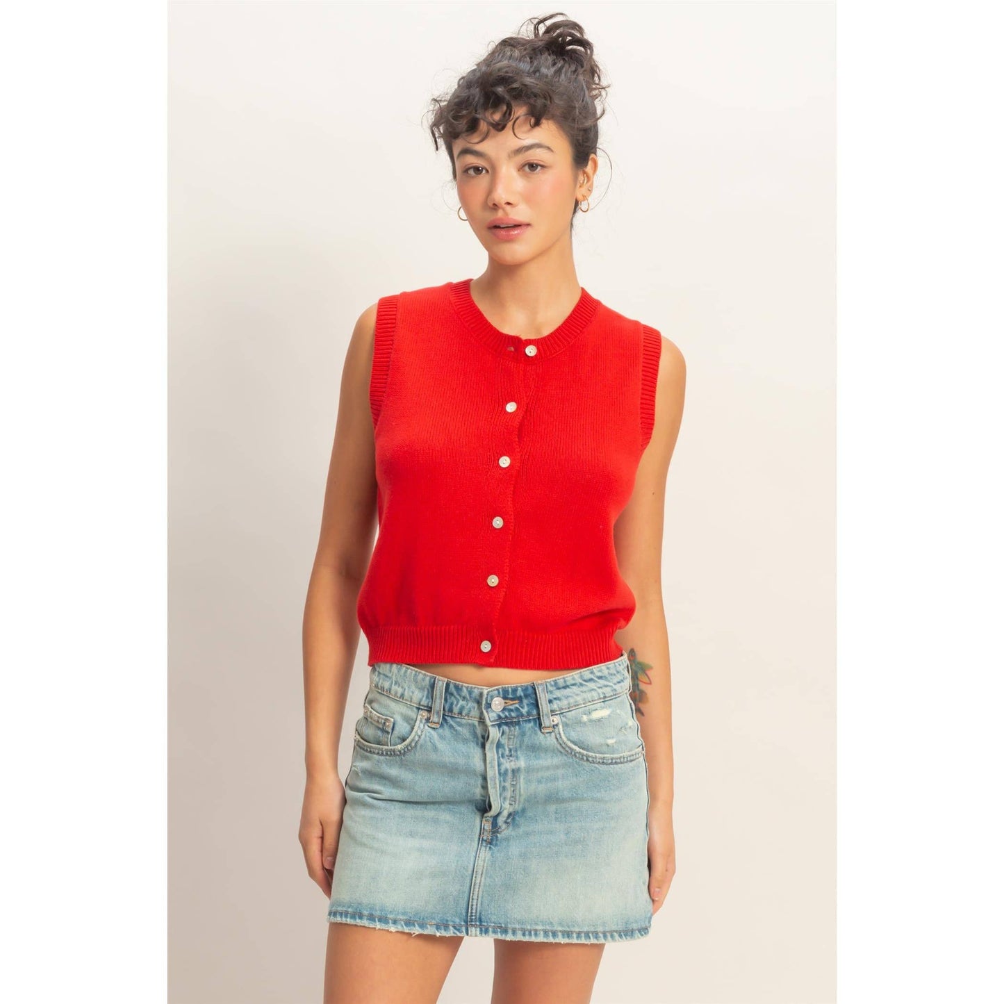 Button Up Sleeveless Cardigan