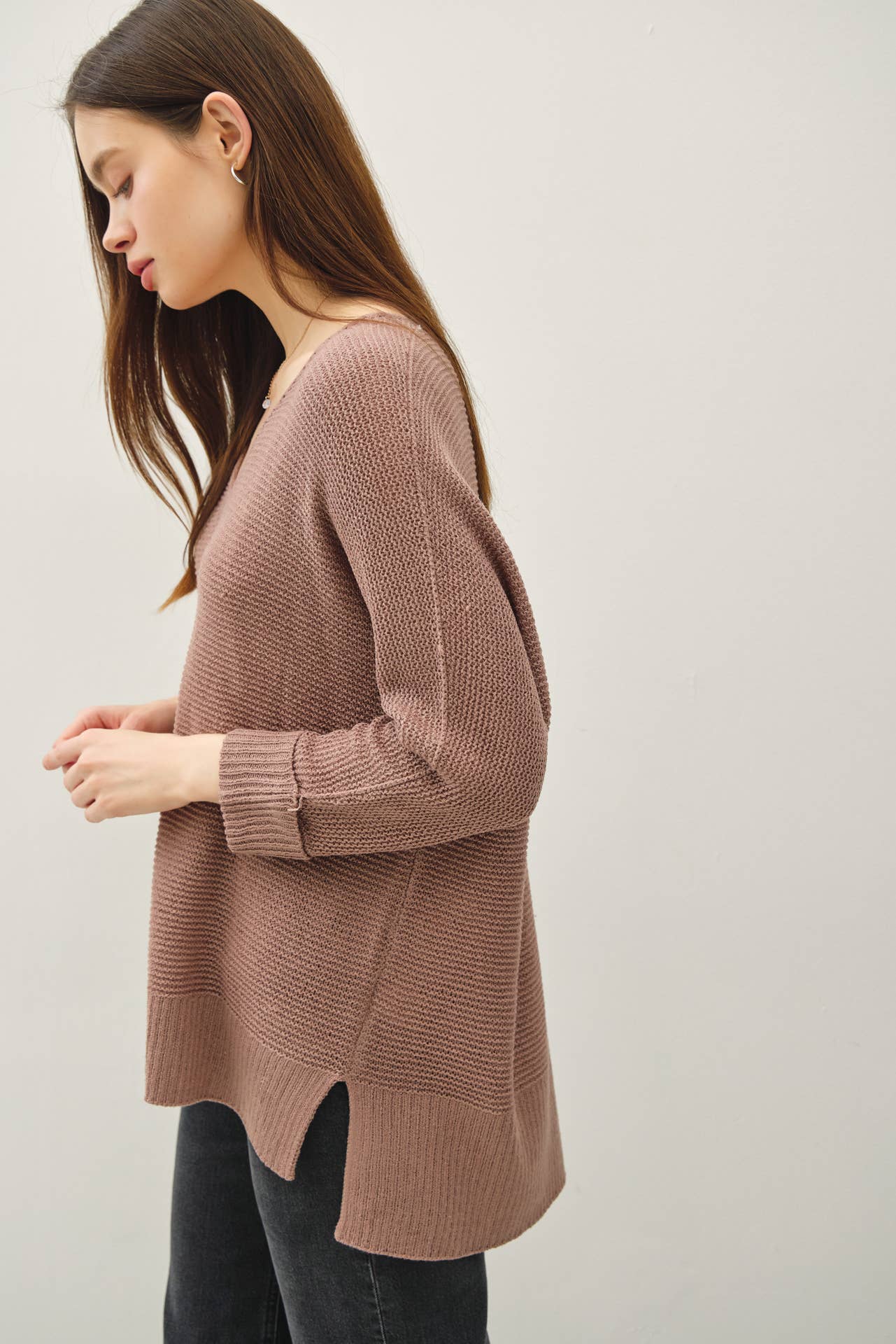 V Neck Dolman Sleeve Sweater