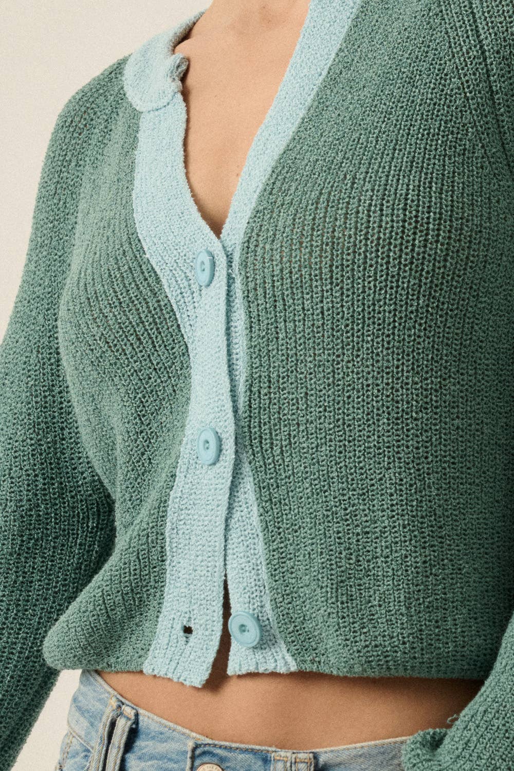 Best Selling Ribbed Knit Contrast Cardi