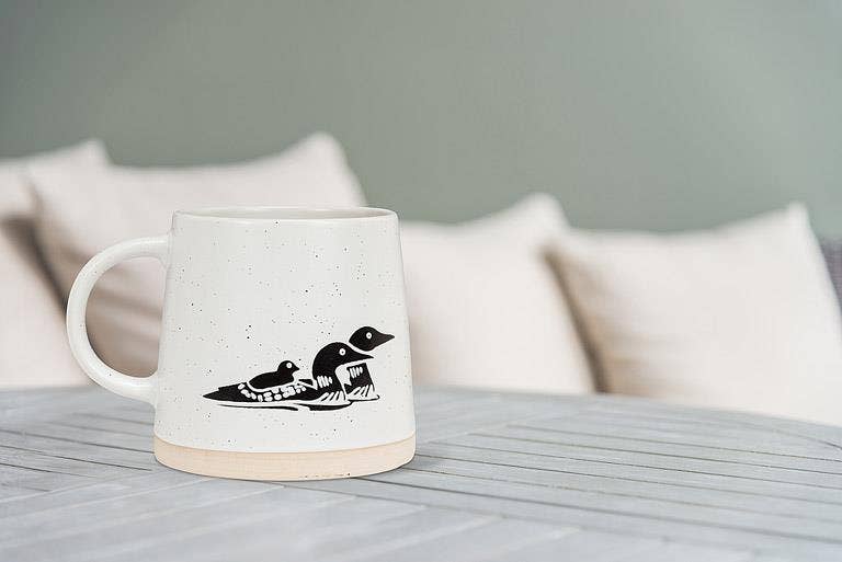Wide Base Mug with Loons-3.5"H(14oz)