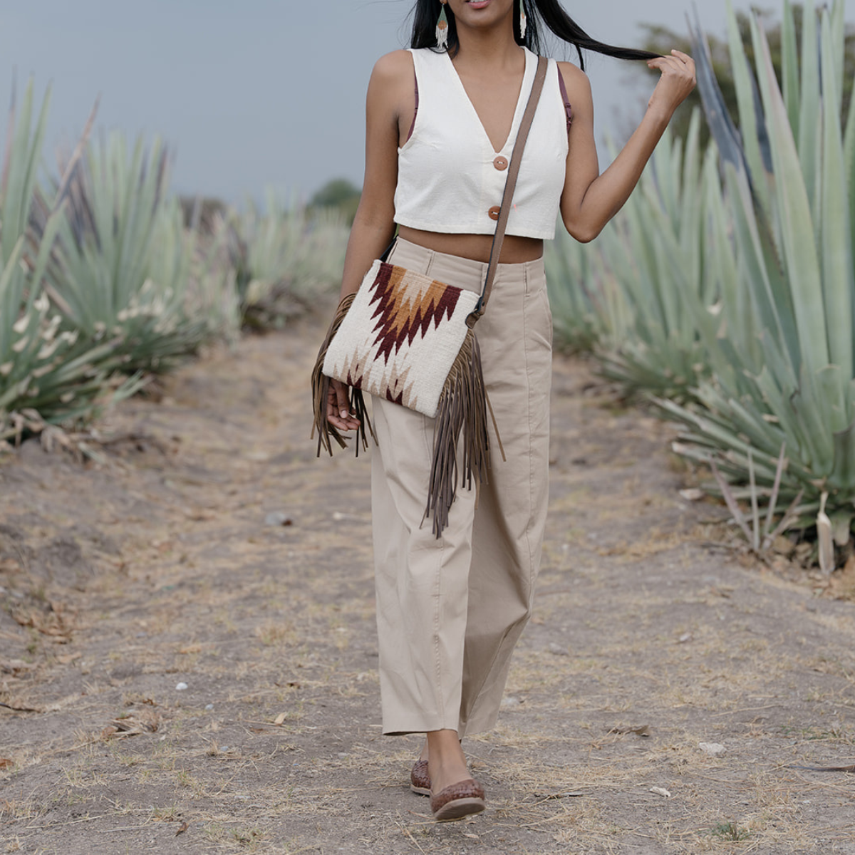 Copal Wool Fringe Crossbody–Handwoven Oaxaca