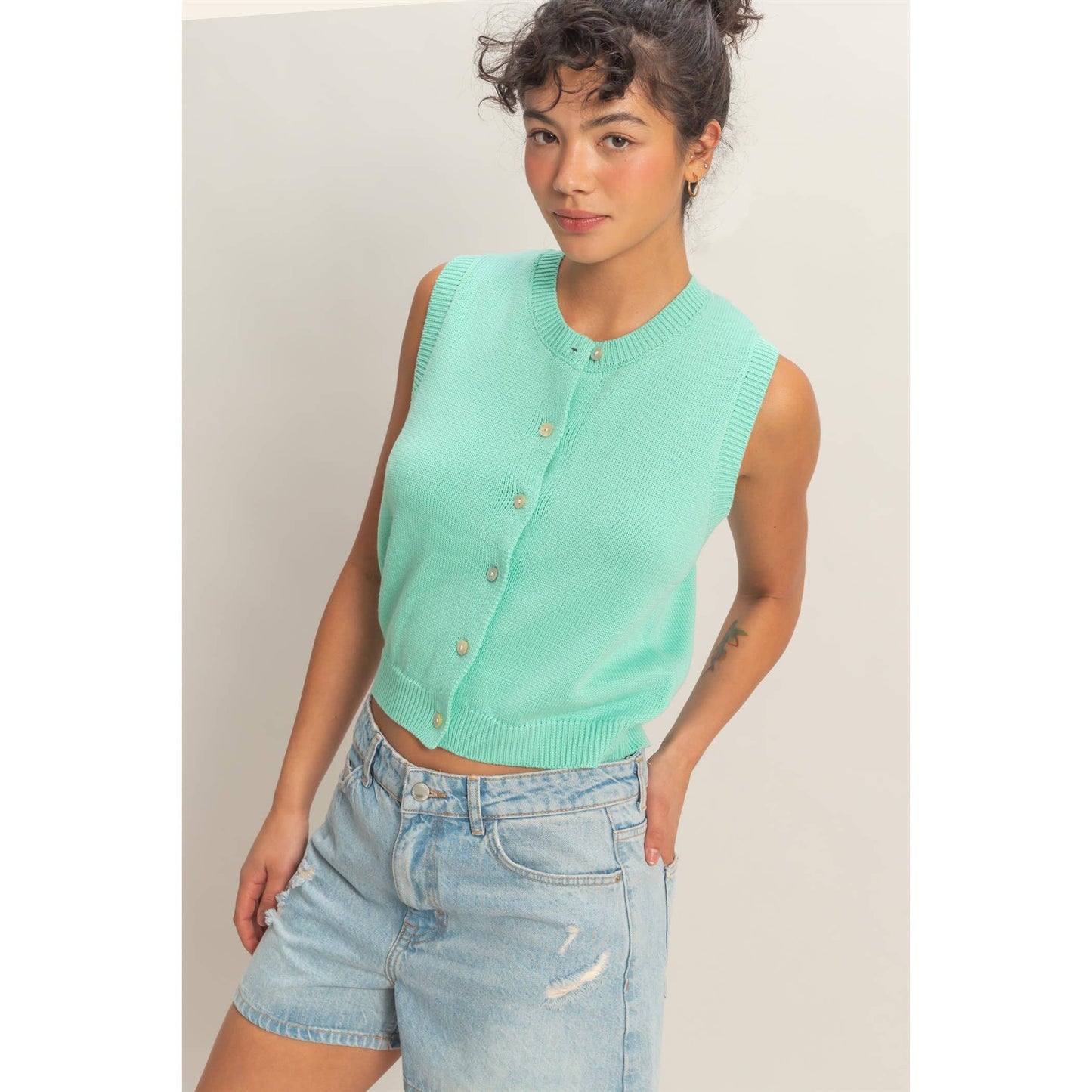 Button Up Sleeveless Cardigan