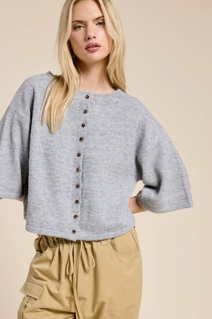 Wide Sleeve Button Front Knit Cardi