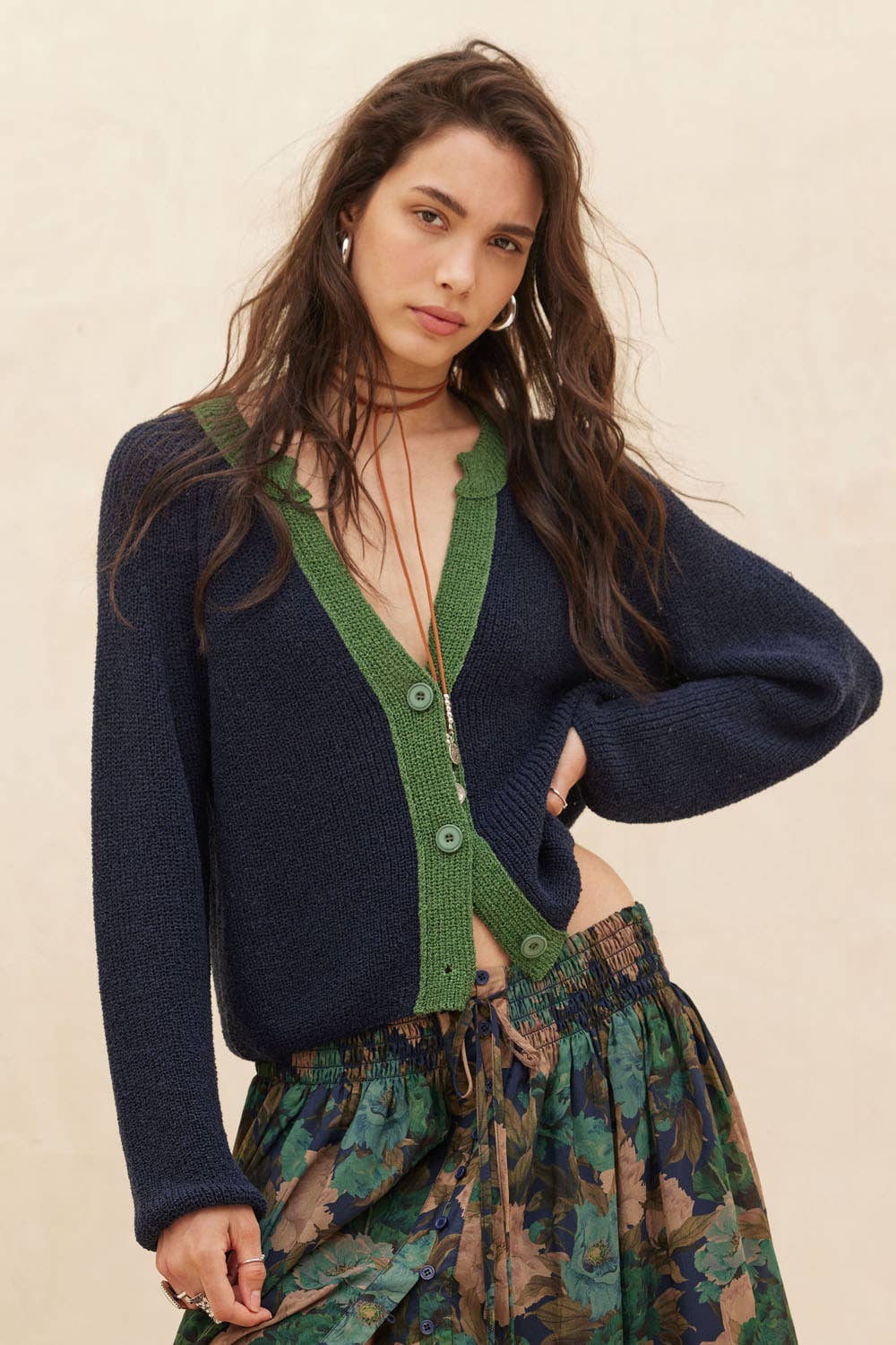 Best Selling Ribbed Knit Contrast Cardi