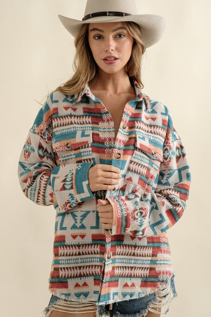 Frayed Aztec Shacket