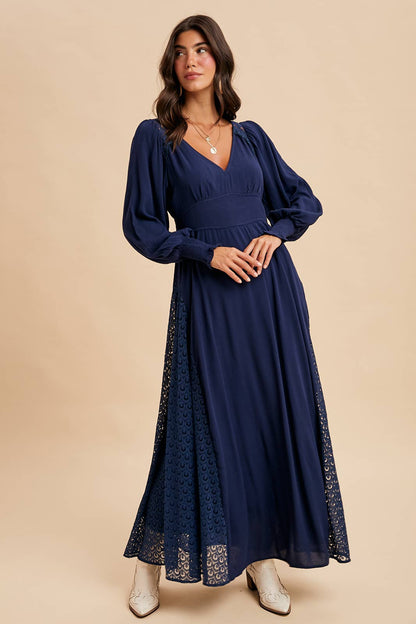 Lace Panel V Neck Maxi Dress