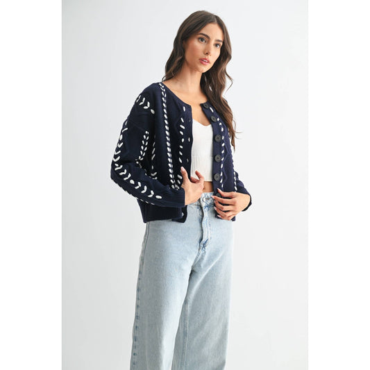 Indigo Ribbon Stich Cable Sweater