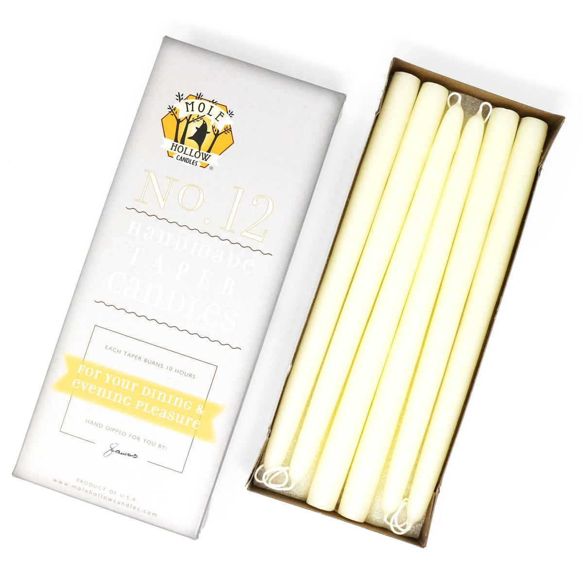 12" Hand Dipped Taper Candles USA Made