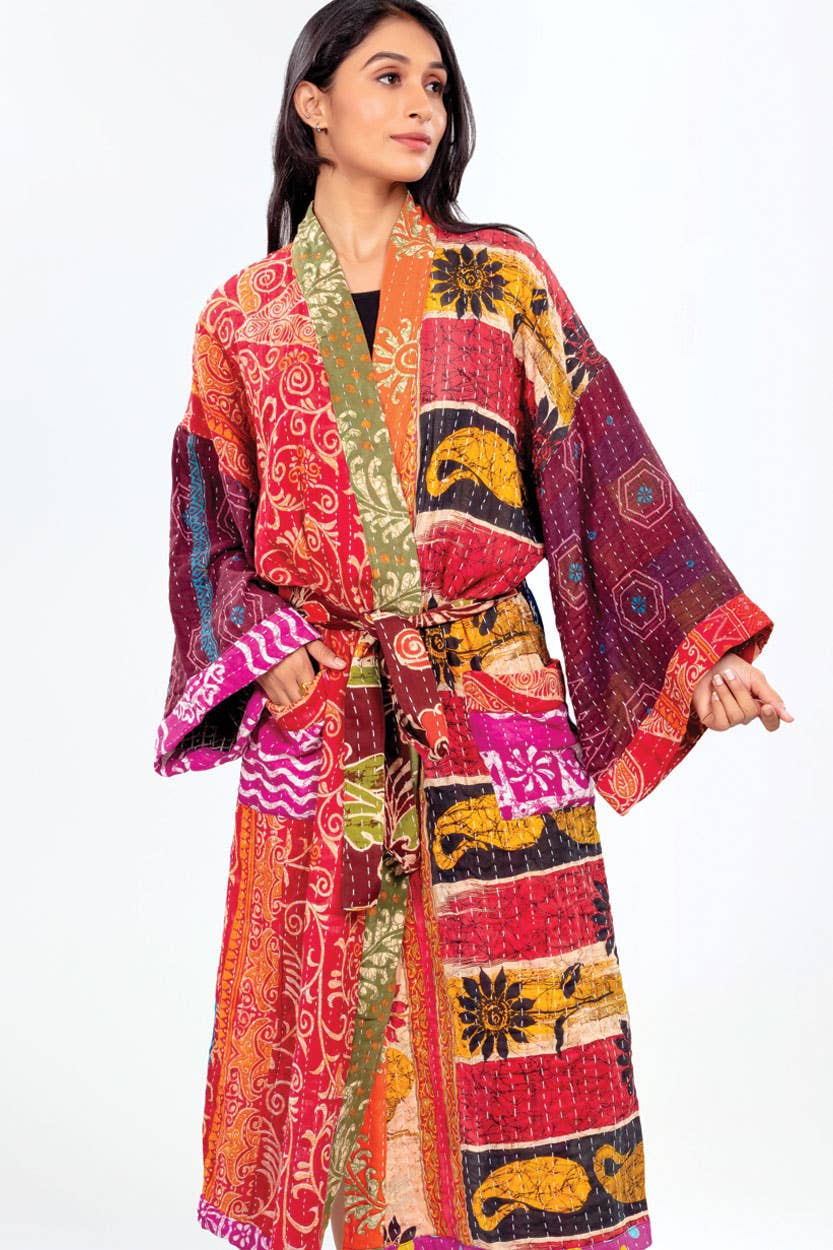 Kantha Kimono Quilted Cotton Robe