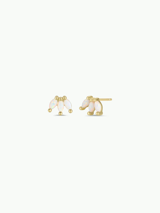 Opal Crown Stud - White - Gold Earrings