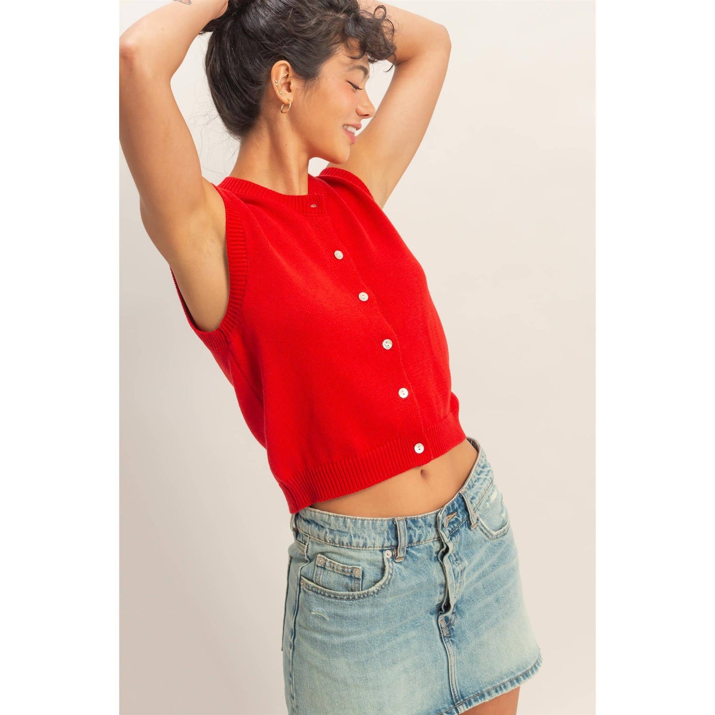 Button Up Sleeveless Cardigan