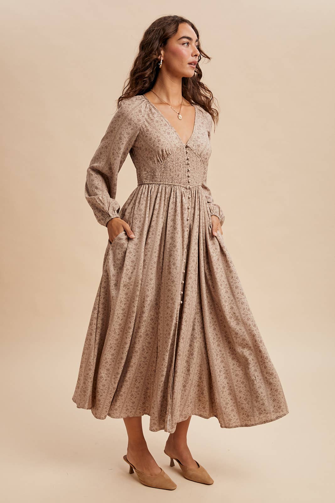 Smocked Button Down Maxi