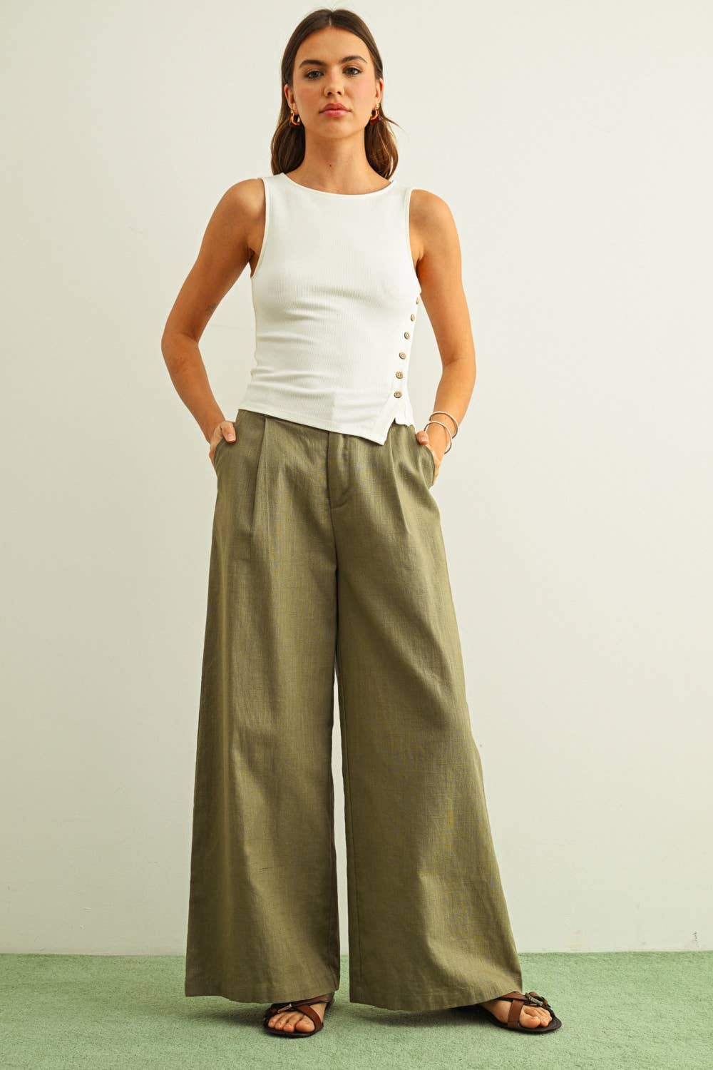 Effortless Ribbed Side Button Top