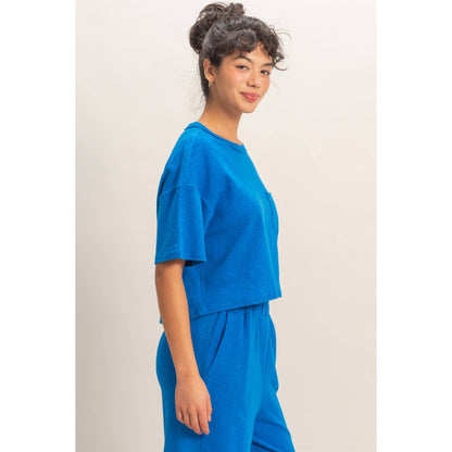 Boxy Crew Neck Top With Pocket