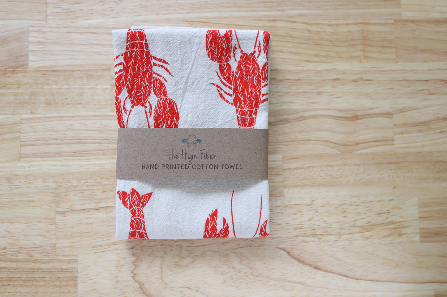Lobster Kitchen Towel, Handprinted Coastal Towel