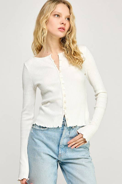 Ribbed Stretch Long Sleeve Button Up