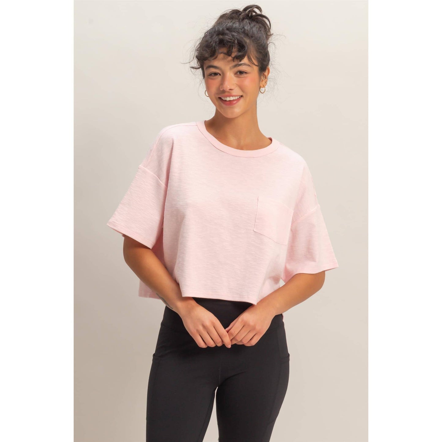 Boxy Crew Neck Top With Pocket