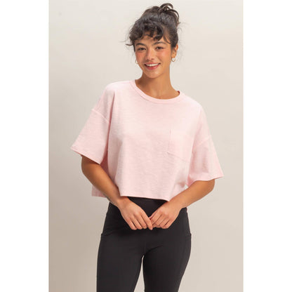 Boxy Crew Neck Top With Pocket