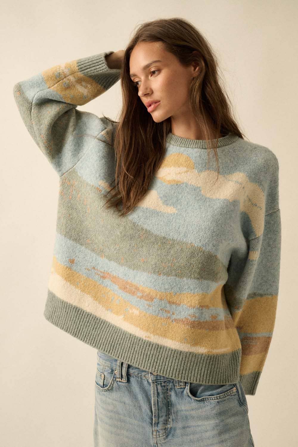 Beach Landscape Jacquard-Knit Sweater