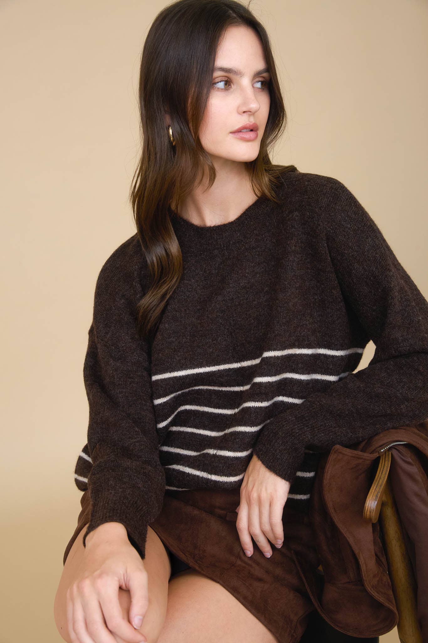 Stripe Front Seam Detail Long Sleeve Sweater